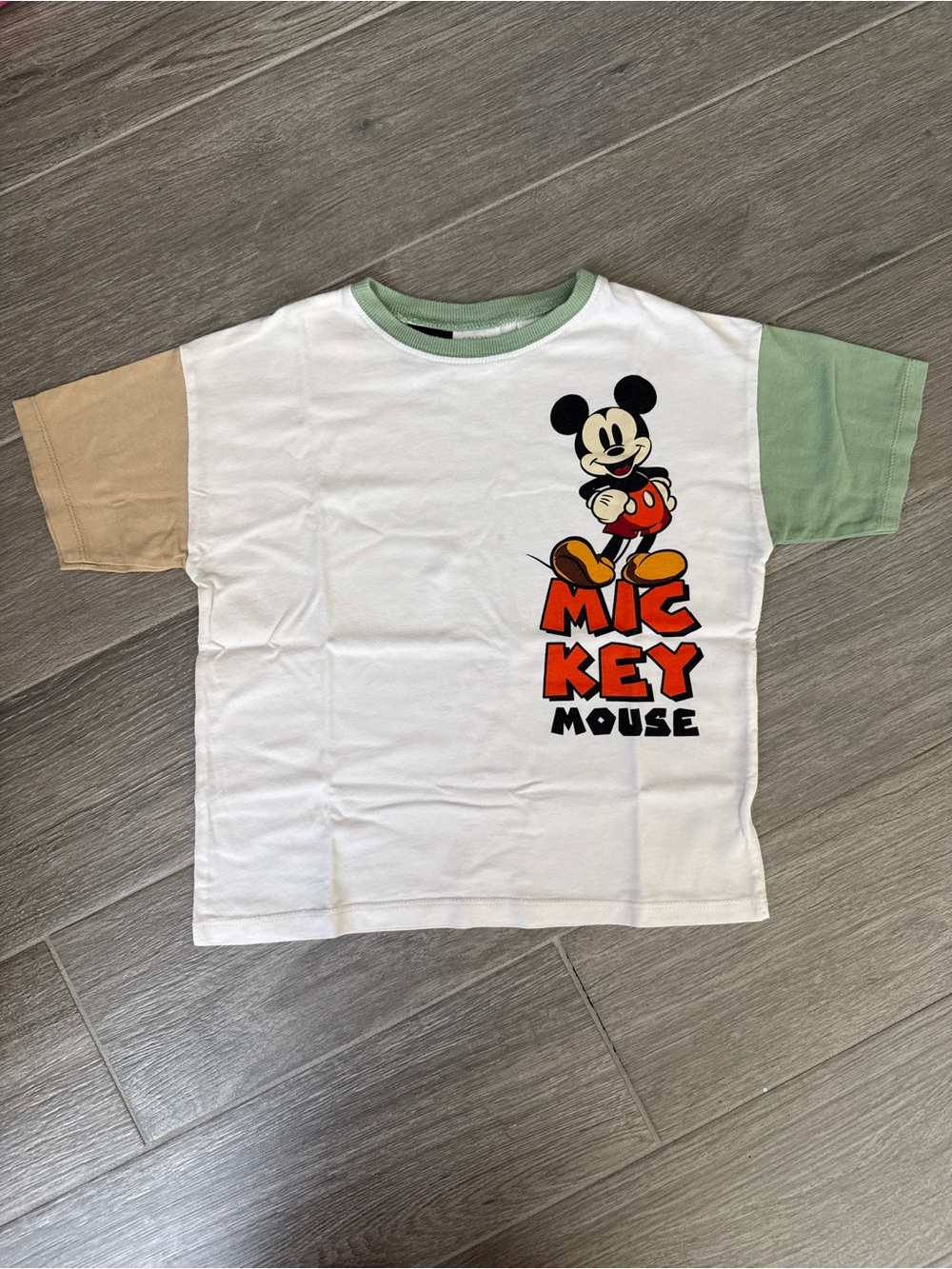 ZARA Mickey Mouse White Colorblock Kids T‑Shirt